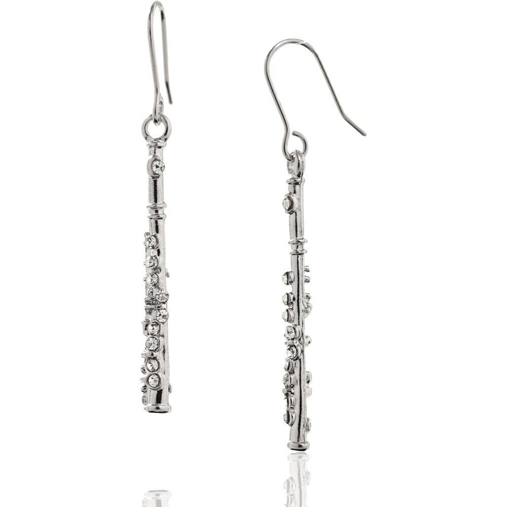 Silver Plated Flute Earrings Dangle Cubic Zirconia Music Jewelry for Women